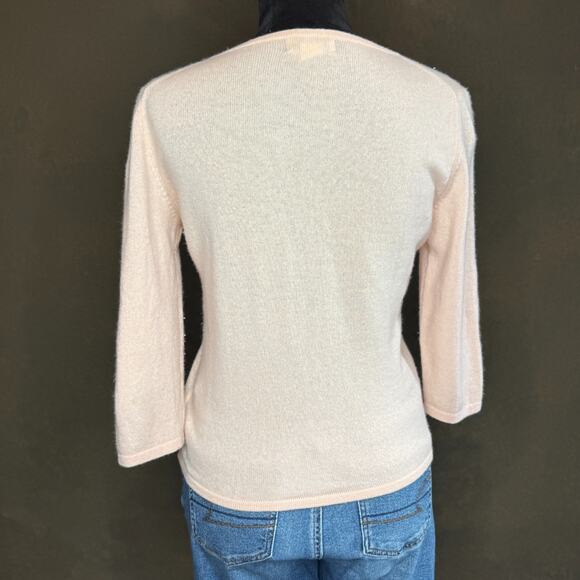 Worthington 100% Cashmere Sweater Women’s Small Blush Peach V-Neck 3/4 Sleeve - Picture 4 of 8